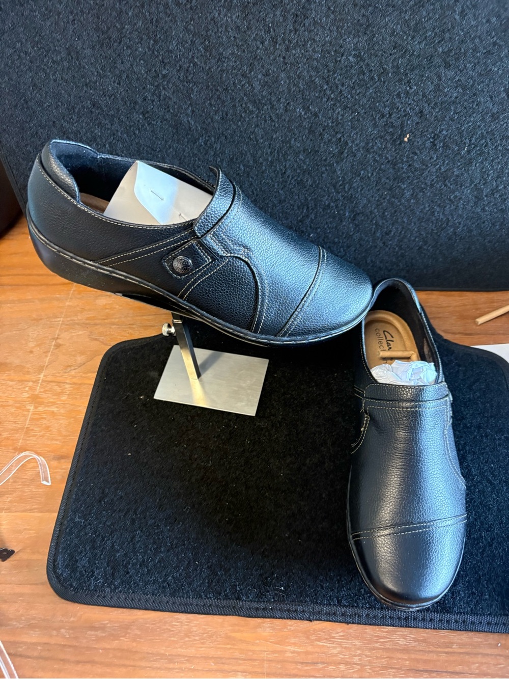 🖤 Clarks Collection Cora Poppy Black Leather Clogs US 11 XW NWOT